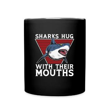 Marine Biology Shark Hug With Underwater Animals - Full Colour Mug - black - Front
