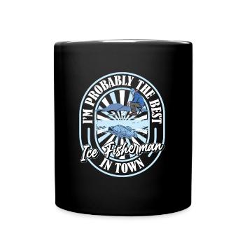 Eisfischen Eisangeln Lustig - Tasse einfarbig - Schwarz - Vorne