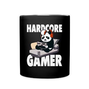 Hardcore Gamer - Gamer Saying with Panda - Full Colour Mug - black - Front