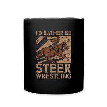 Steer Wrestling Je préfère être des chevaux Veau Roping - Mug uni - noir - Devant