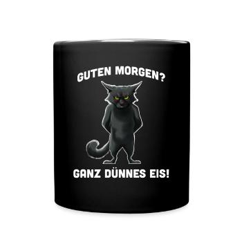Guten Morgen Morgenmuffel Katzenspruch Shirt - Tasse einfarbig - Schwarz - Vorne