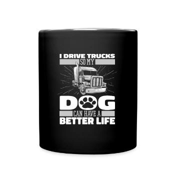 Lkw Fahrer Trucker Lastwagenfahrer Hund - Tasse einfarbig - Schwarz - Vorne