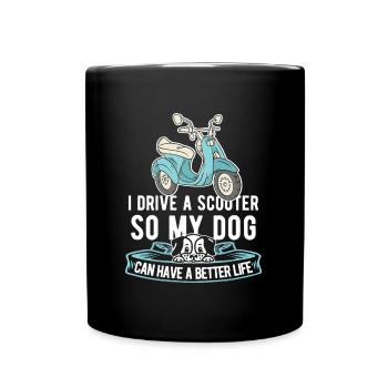 Motorroller Hund - Tasse einfarbig - Schwarz - Vorne