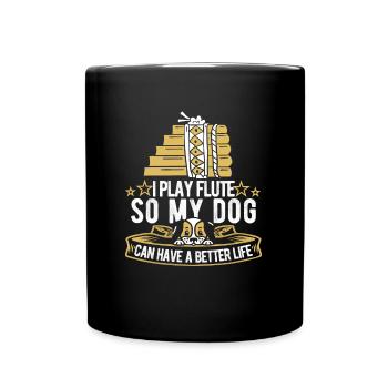 Flutist Flute Dog - Full Colour Mug - black - Front