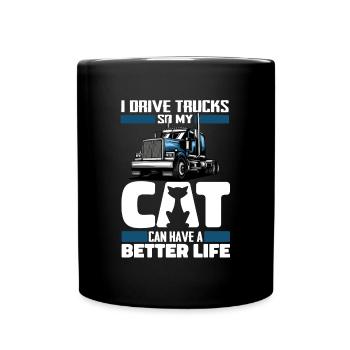 Truck Driver Trucker Truck Driver Cat - Full Colour Mug - black - Front