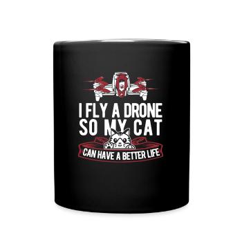 Drone quadricoptère chat - Mug uni - noir - Devant
