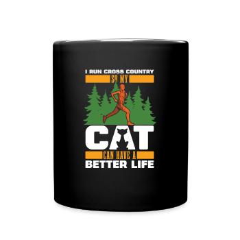 Xc Runner Cross Country Running Cat - Full Colour Mug - black - Front