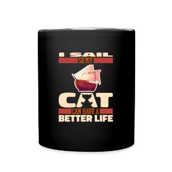 Segeln Segler Segelboot Katze - Tasse einfarbig - Schwarz - Vorne