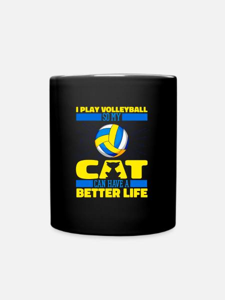 Volleyball Volleyballer Katze - Tasse einfarbig - Schwarz