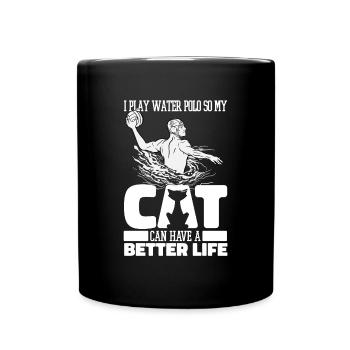 Wasserball Wasserballer Katze - Tasse einfarbig - Schwarz - Vorne