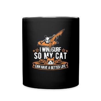 Windsurfen Windsurfer Katze - Tasse einfarbig - Schwarz - Vorne