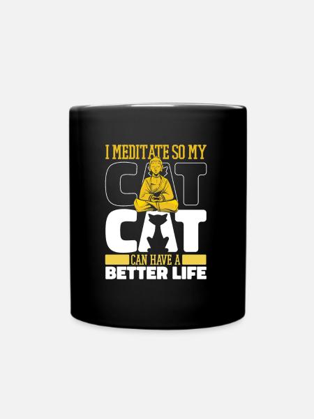 Meditation Meditieren Katze - Tasse einfarbig - Schwarz