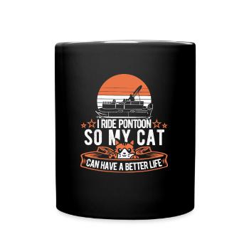 Pontonboot Katze - Tasse einfarbig - Schwarz - Vorne