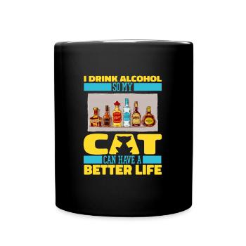 Drinking alcohol drinking cat - Full Colour Mug - black - Front