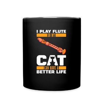 Flutist Flute Cat - Full Colour Mug - black - Front