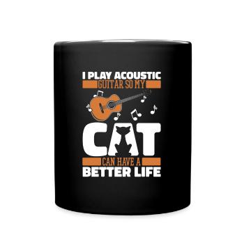 Acoustic Guitar Cat - Full Colour Mug - black - Front