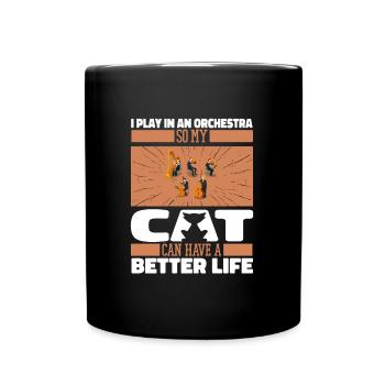 Orchester Katze - Tasse einfarbig - Schwarz - Vorne