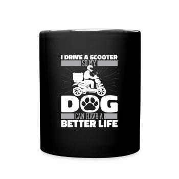 Motorroller Hund - Tasse einfarbig - Schwarz - Vorne