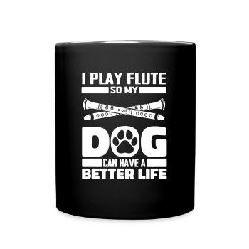 Flutist Flute Dog - Full Colour Mug - black - Front