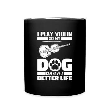 Violine Geige Hund - Tasse einfarbig - Schwarz - Vorne