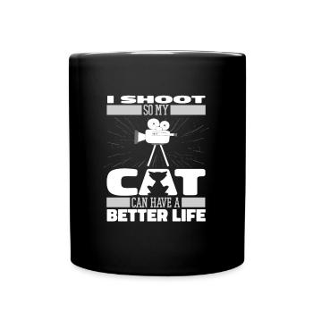 Kameramann Katze - Tasse einfarbig - Schwarz - Vorne