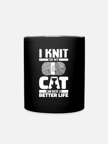 Stricken Katze - Tasse einfarbig - Schwarz