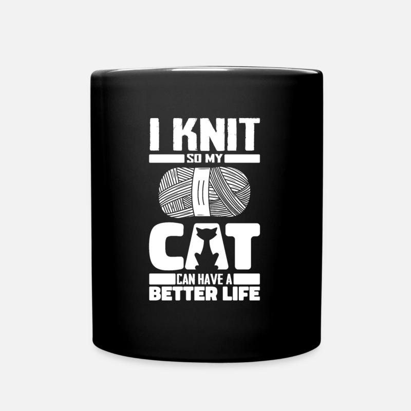 Stricken Katze - Tasse einfarbig - Schwarz