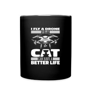 Drone Quadcopter Cat - Full Colour Mug - black - Front