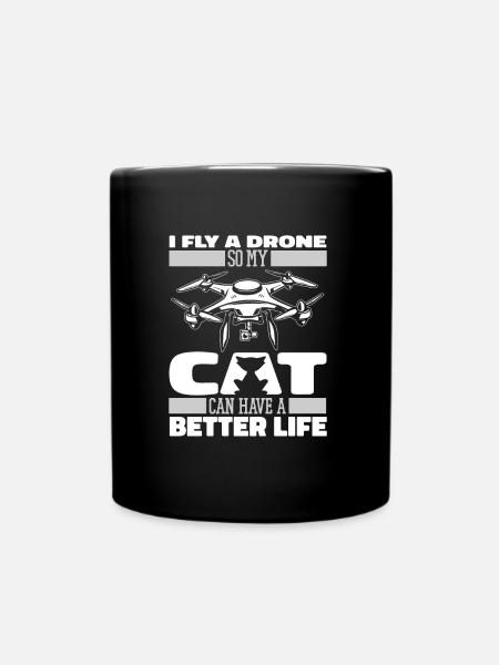 Drohne Quadrocopter Katze - Tasse einfarbig - Schwarz