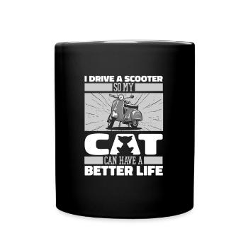 Motorroller Katze - Tasse einfarbig - Schwarz - Vorne