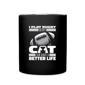 Rugby Katze - Tasse einfarbig - Schwarz - Vorne