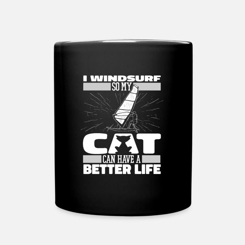 Windsurfing Windsurfer Cat - Full Colour Mug - black