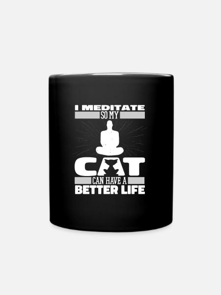 Meditation Meditieren Katze - Tasse einfarbig - Schwarz