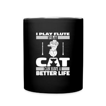 Flutist Flute Cat - Full Colour Mug - black - Front