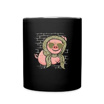 Schwein Schweinebauer Sonnenbrille Mit Schal - Tasse einfarbig - Schwarz - Vorne