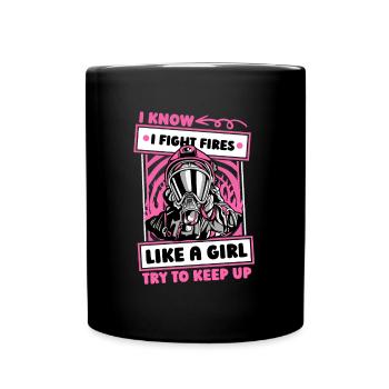 Feuerwehrmann Mädchen - Tasse einfarbig - Schwarz - Vorne