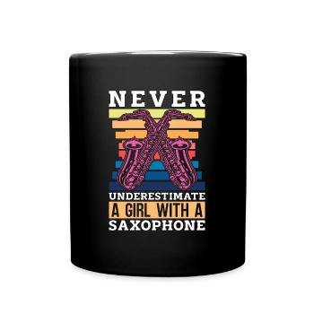 Saxophone Ne sous-estimez jamais une fille Rétro Musical - Mug uni - noir - Devant