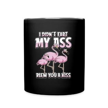 Flamant rose, je n’ai pas pété mes fesses, je t’ai soufflé un baiser - Mug uni - noir - Devant