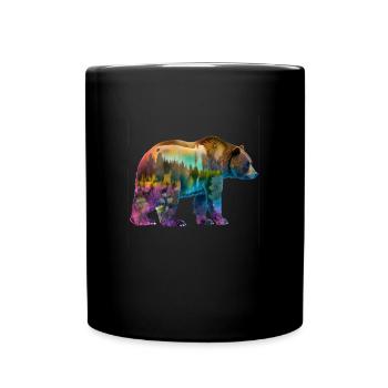 Grizzly bear with forest and nature silhouettes - Full Colour Mug - black - Front