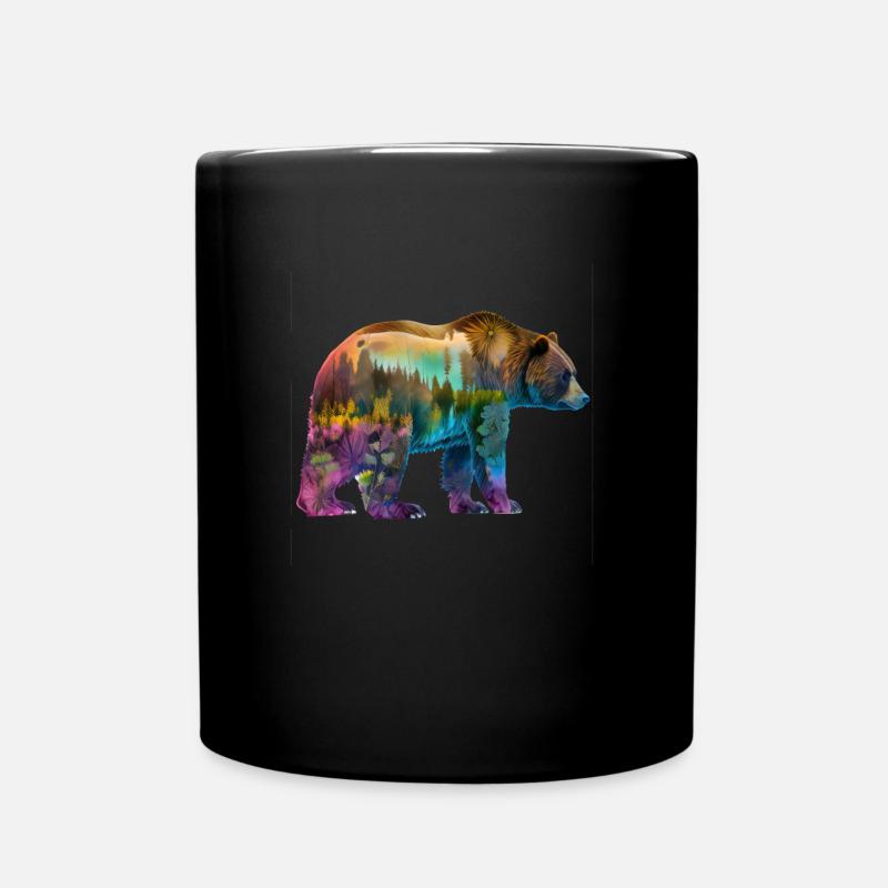 Grizzli avec des silhouettes de forêt et de nature - Mug uni - noir