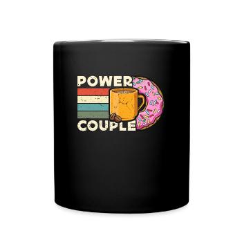 Coffee & Doughnuts Power Couple Retro Coffee Lover - Tasse einfarbig - Schwarz - Vorne