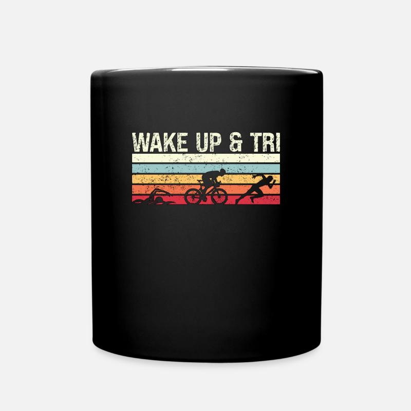 Triathlon Wake Up & Tri Retro Training Triathletes - Tasse einfarbig - Schwarz
