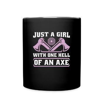 Axe Throwing Just A Girl With One Hell Woodworking - Full Colour Mug - black - Front