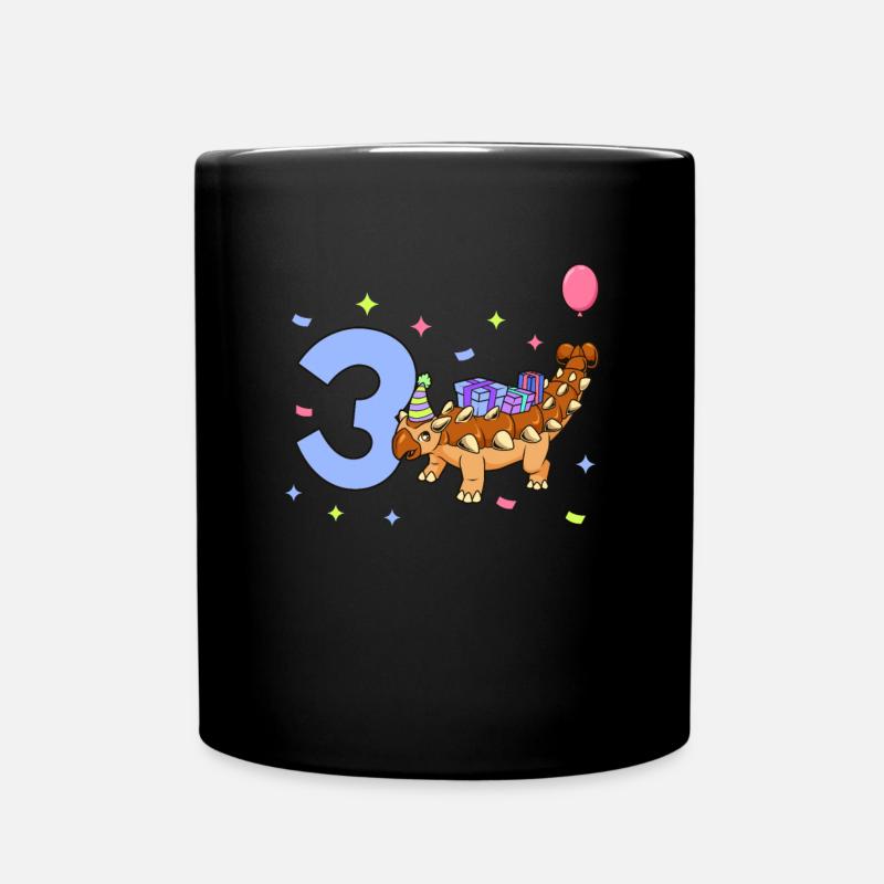 avec Triceratops - Anniversaire des enfants 3 ans - Mug uni - noir