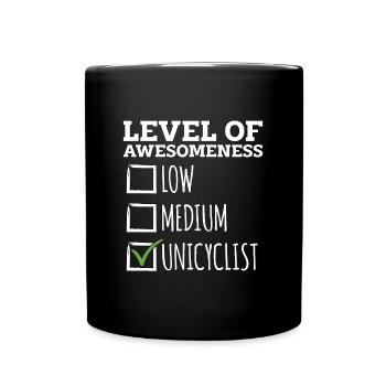 Unicycle Level Of Awesomeness Bicycle Unicyclist - Full Colour Mug - black - Front