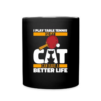 Tischtennis Pingpong Katze - Tasse einfarbig - Schwarz - Vorne