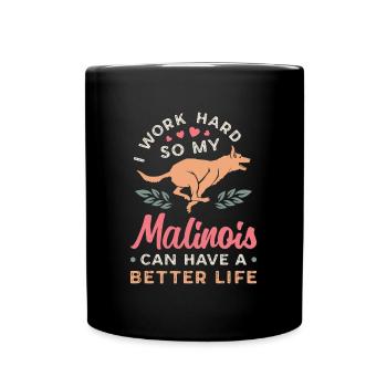 Malinois belge Je travaille dur pour mon chien policier - Mug uni - noir - Devant
