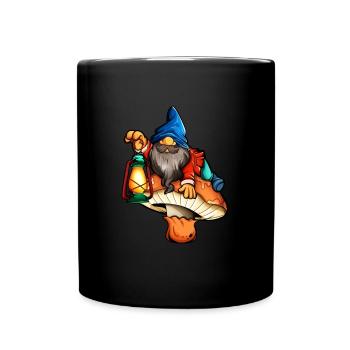 Garden gnome on fungus - Full Colour Mug - black - Front