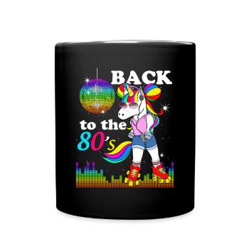 Einhorn Roller Vintage Disco Musik 80er Jahre - Tasse einfarbig - Schwarz - Vorne