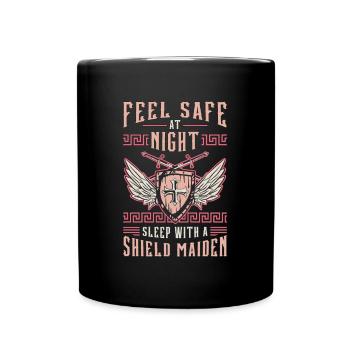 Valkyrie Feel Safe At Night Sleep Norse Viking - Full Colour Mug - black - Front